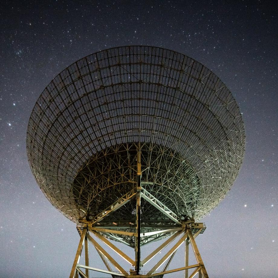 Radio telescope satellite pointed to sky