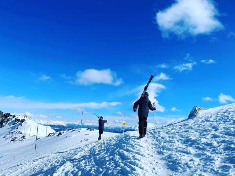 Catherine Dooley climbing the slope