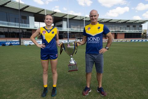 Georgia Hutton and Andy Lovell with the premiership cup