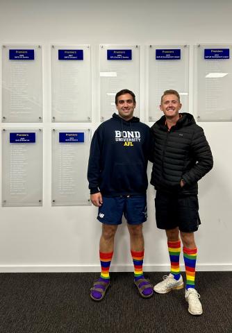 Matt Smith and Mitch Mills in pride round socks