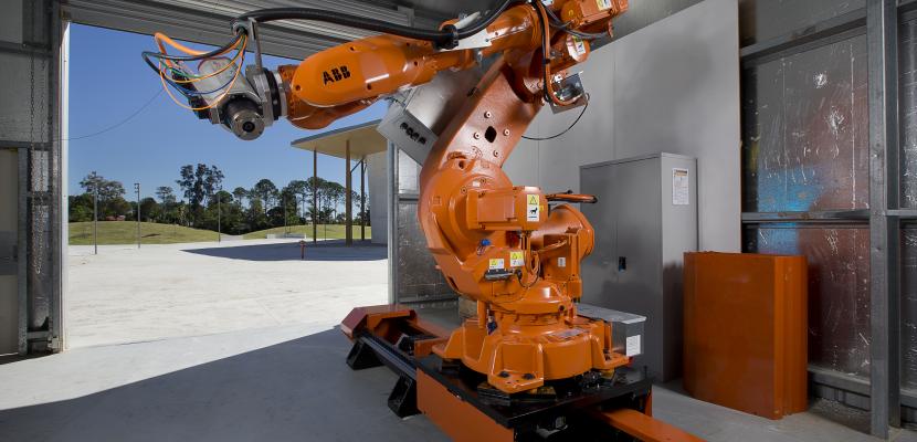 An orange piece of technology equipment.