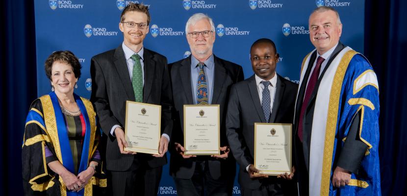 Bond University Chancellor Dr Annabelle Bennett AC SC, Dr Adrian Gepp, Professor Paul Glasziou AO, Dr Olabode Ogunmakinde and Vice Chancellor and President, Professor Tim Brailsford.