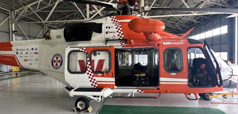 A helicopter is pictured inside a shed. 