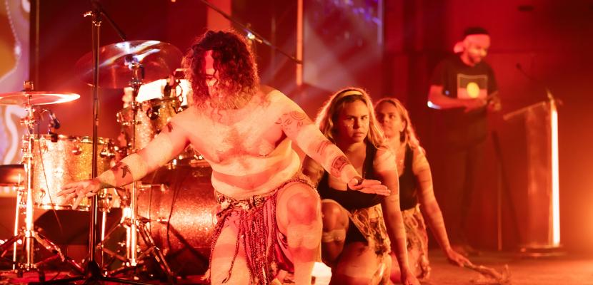 Aboriginal dancers perform on stage at the Indigenous Gala