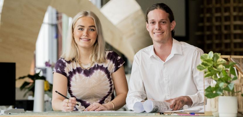 Bond Architecture students Bella Mulvihill and Justin Stokes pose for 