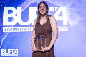 BUFTA winner Abigail Knight with her three trophies 